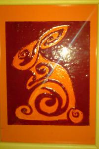 Acrylic Enamel Painting- Bunny Petroglyph Red/Orange