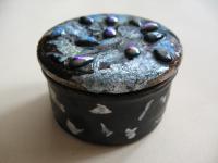 Ring Box; enamel, silver foil and glass on copper.