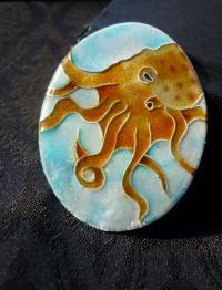 cloisonne octopus brooch
