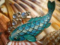 Fish Brooch with Moonstone Bubbles