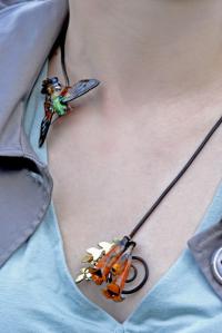 Snowberry Clearwing Moth and Trumpet Vine Necklace