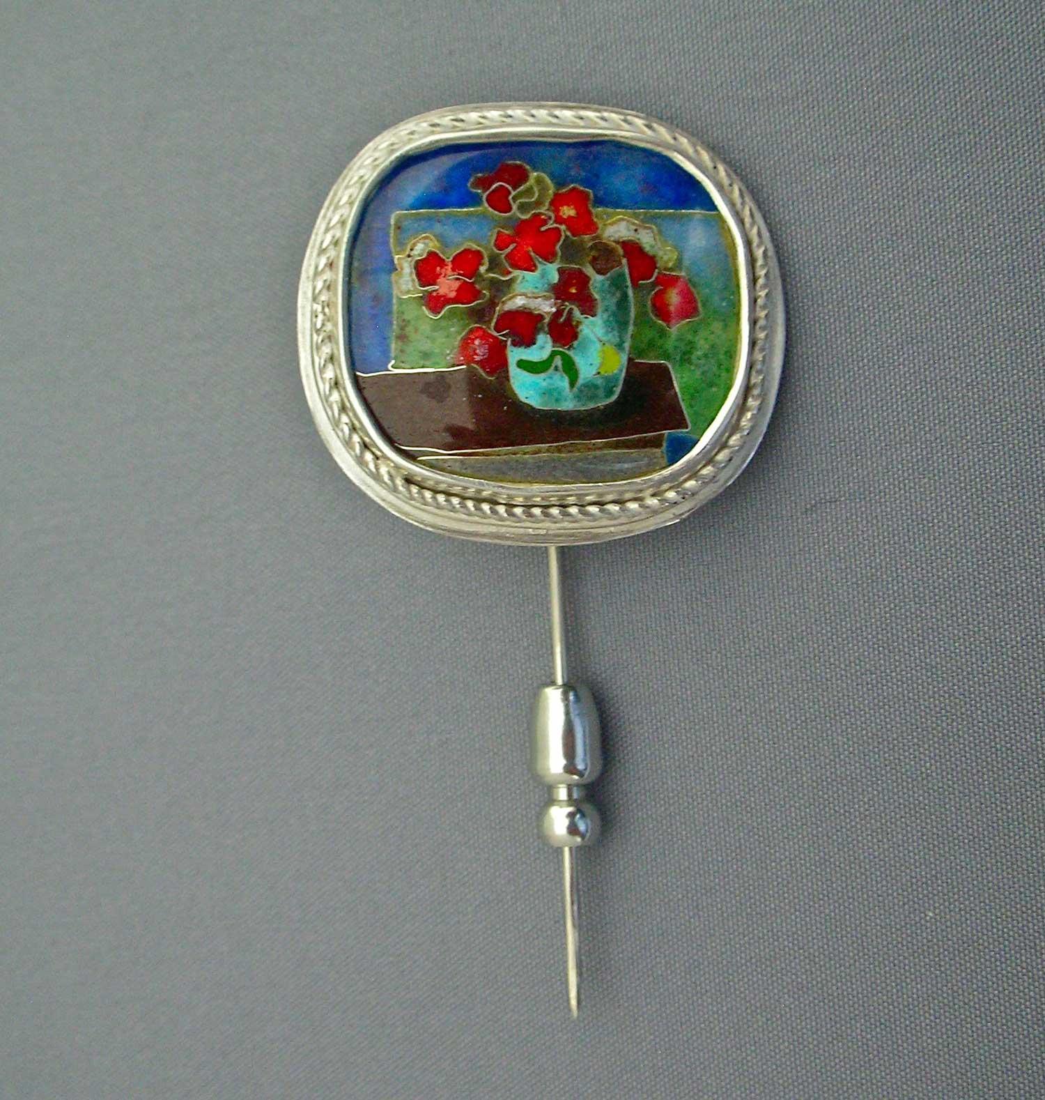 Floral cloisonné enamel stickpin. 