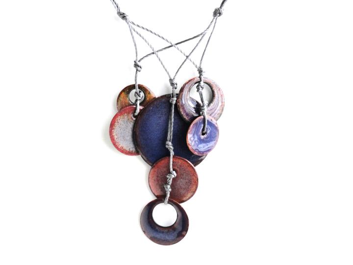 Enameled copper disc necklace