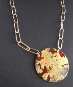 Red enamel pendant with gold leaf foil and 14 gold filled chain cropped chain