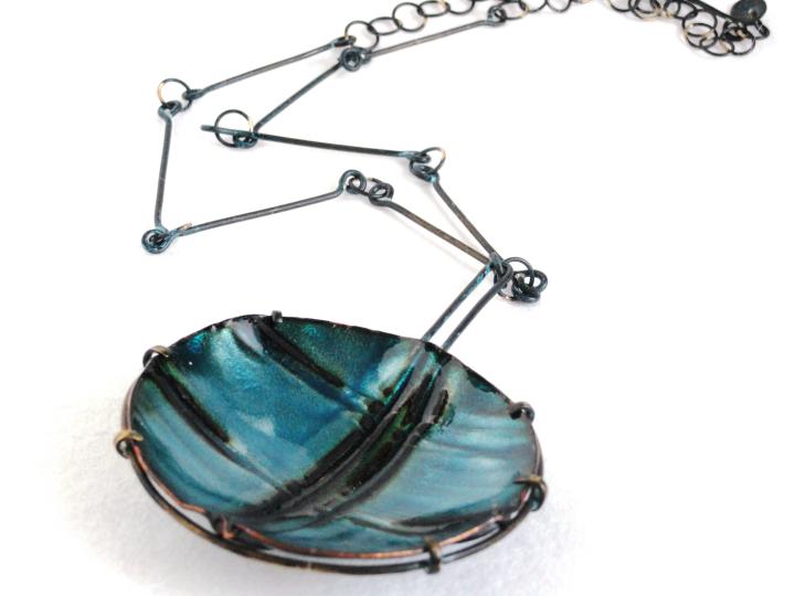 Fold formed enamel pendant