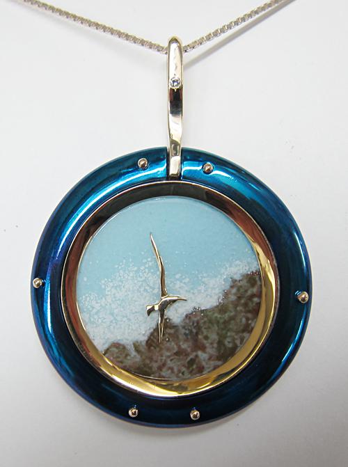 Titanium Seagull Enamel Pendant