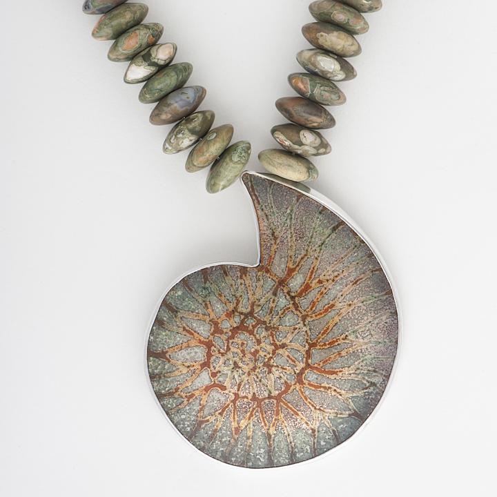 Ammonite Enamel Fossil with Ryolith beads