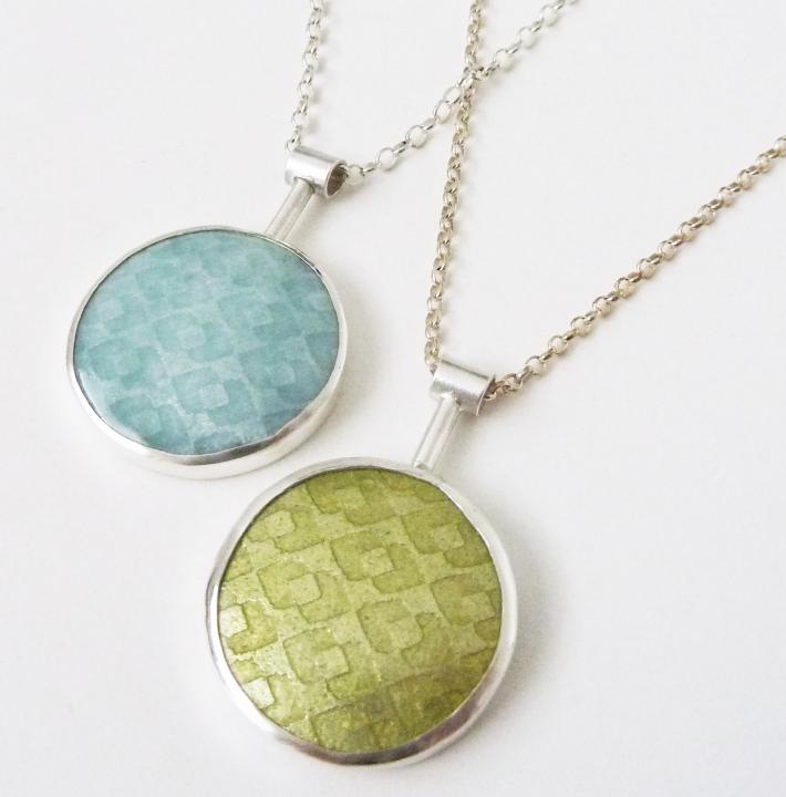 Etched and enamelled fine silver