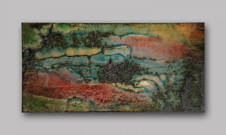 Green and Red, enamel on copper 6 x 12