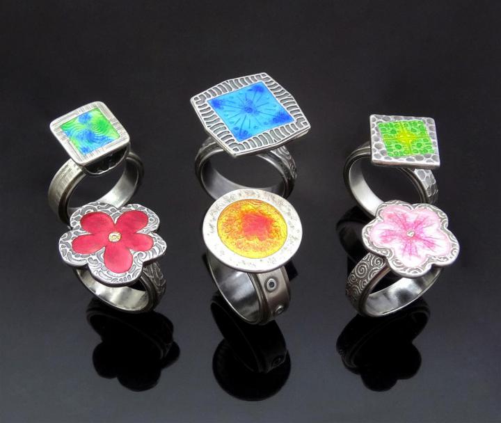 Enamelled Rings by Joy Funnell