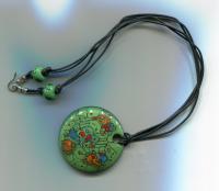 Enamel Necklace on Leather with glass beads
