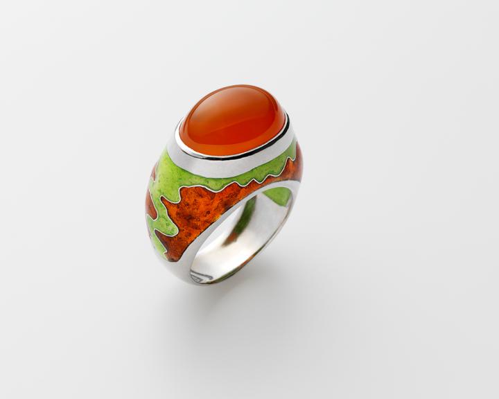 Fire-Opal Cloisonné ring.