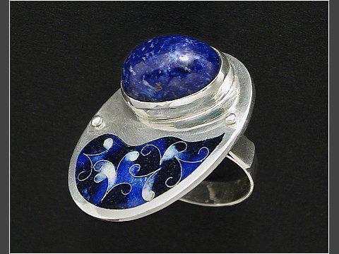 silver enamel ring with "azure" stone