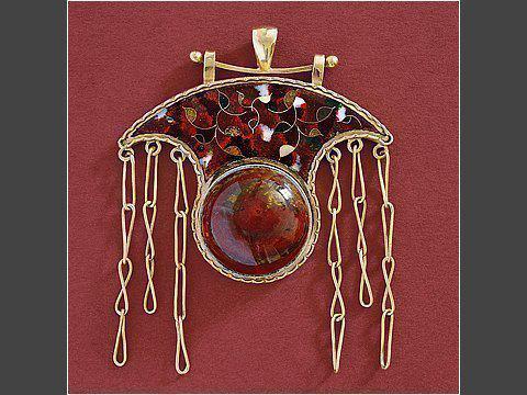 necklace enamel with silver and  red stone