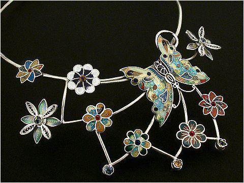 necklace enamel with silver and swarsovsky stones