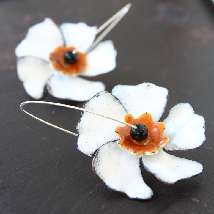 enameled flowers in white and yellow