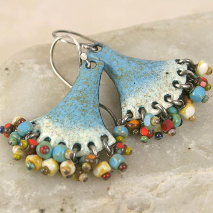 Rustic Denim Fan Earrings