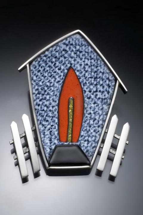 "House with Fence' - pin/pendant