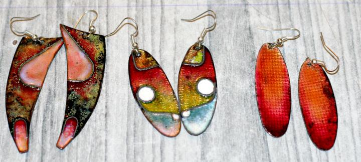 Enamelled Earring Pairs in copper by Kavita