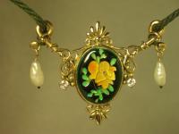 Yellow rose lavalier with diamonds and pearls