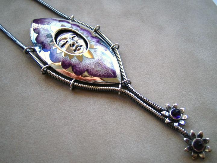 Silver Enamel Face Pendant