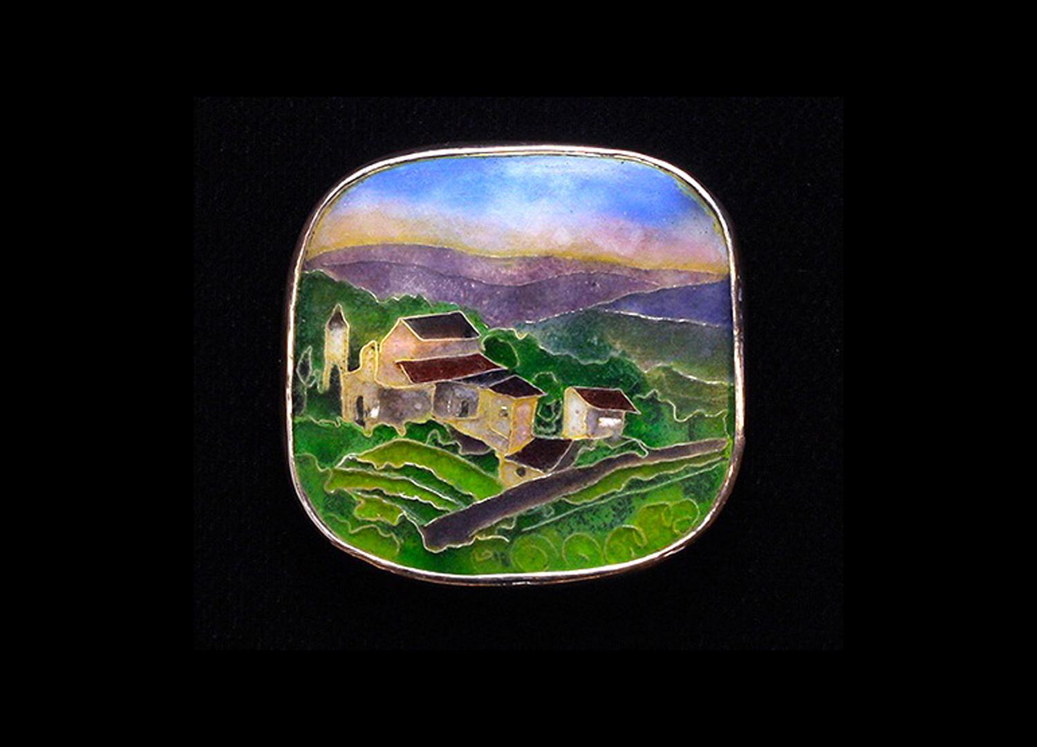 Tuscan Hill Town. Cloisonné enamel pin.