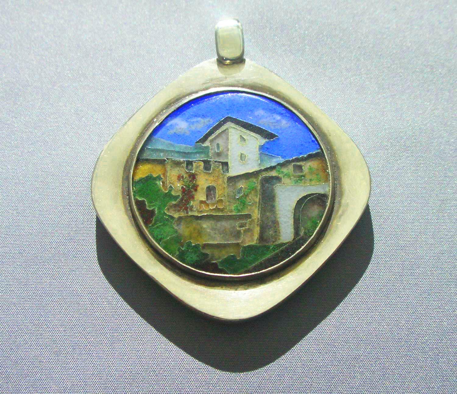 Northern Italian Scene. Cloisonné enamel pendant. 