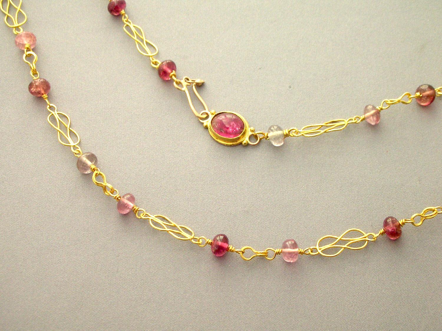 Pink Tourmaline Necklace. Handwoven Chain.