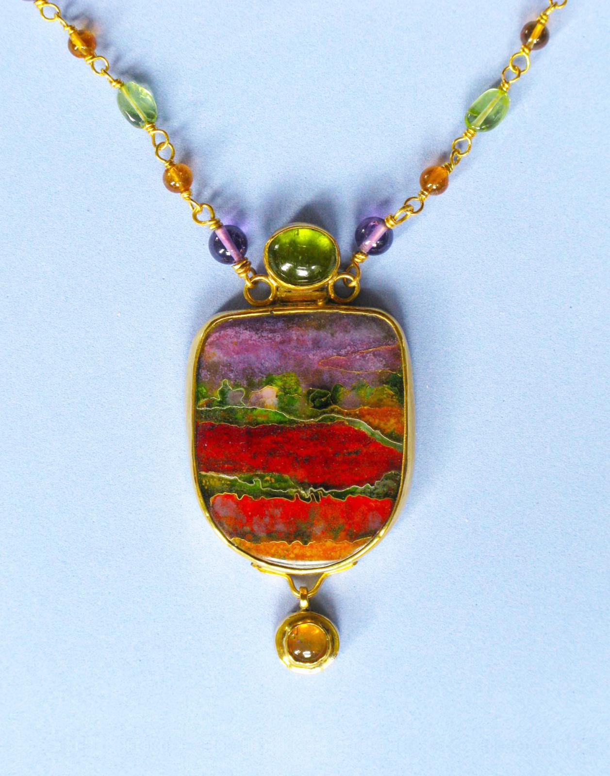 Poppies &amp; Lavender.  necklace. 