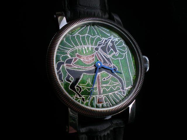 Carousels horse. Enamel cloisonne watch dial.