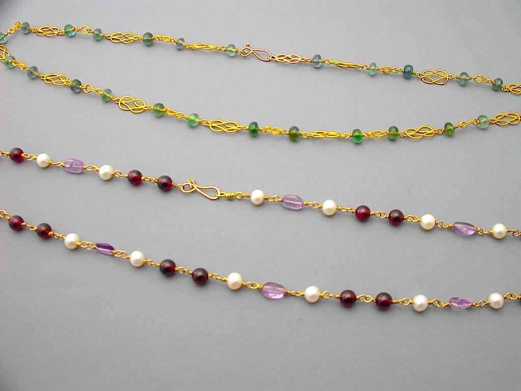 2 Gemstone Necklaces. Handwoven chains.