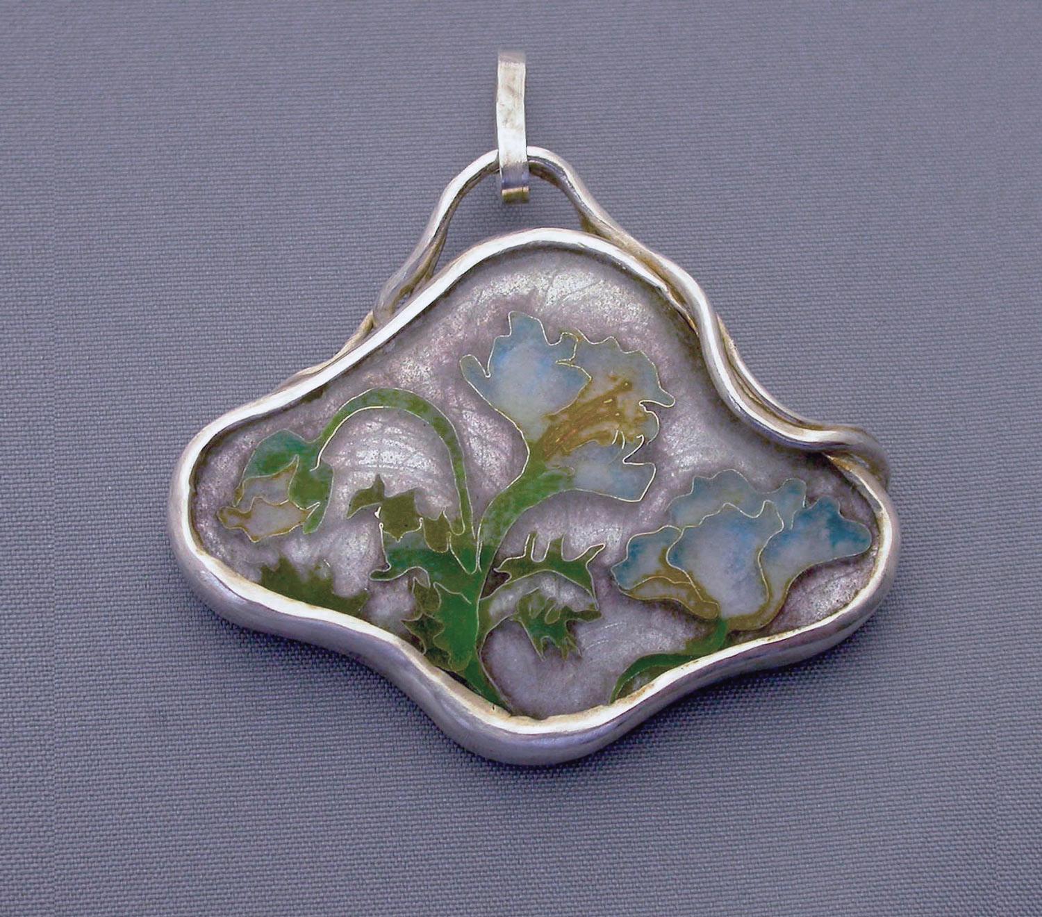 Art Nouveau Flowers. Cloisonné enamel pendant.