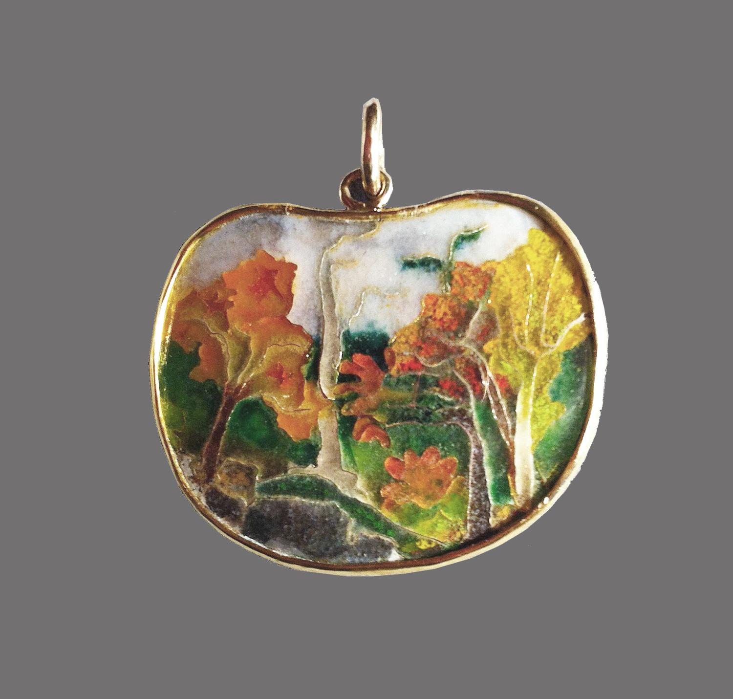 Autumn Trees. Cloisonné enamel pendant.