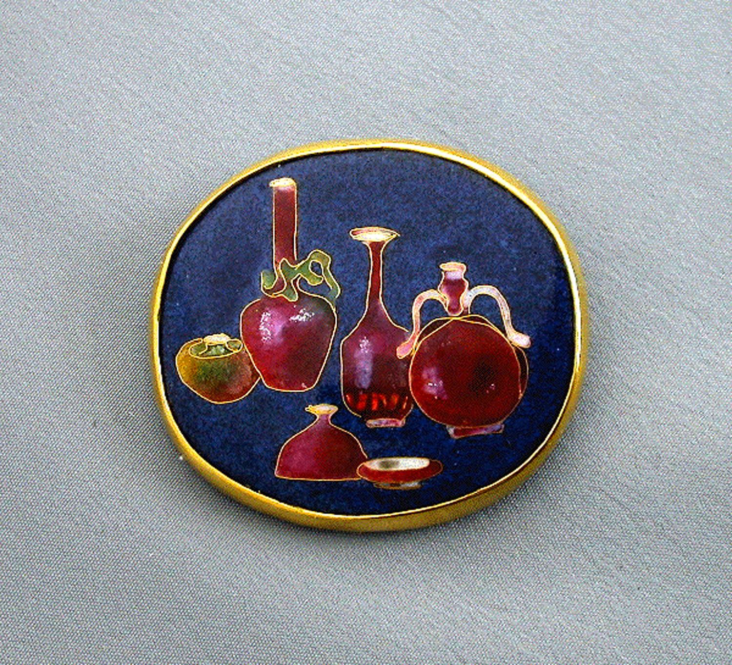 Chinese Pots. Cloisonné enamel pendant/brooch. 